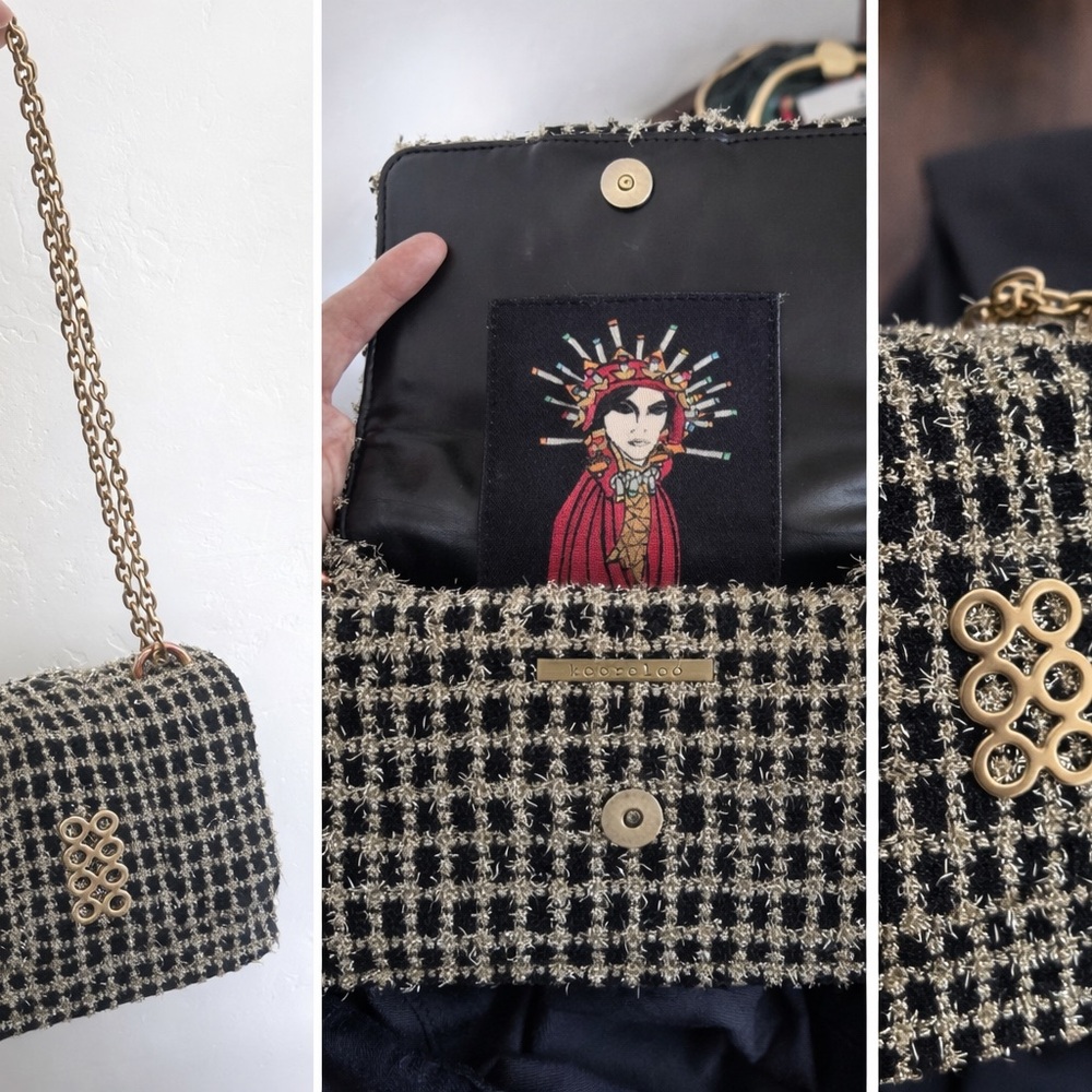 Kooreloo Chic Black and Gold Tweed Shoulder Bag